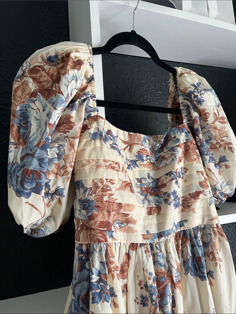 Abercrombie & Fitch Emerson Cream Midi Dress with Blue & Brown Floral Print - Picture 5 of 13